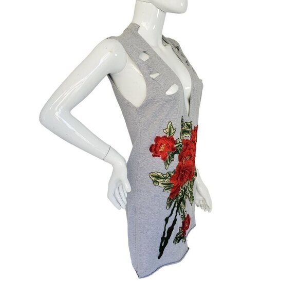 Red Rose T Shirt Dress Tunic Top Sleeveless Distressed Open Front Womens Medium - Picture 5 of 11